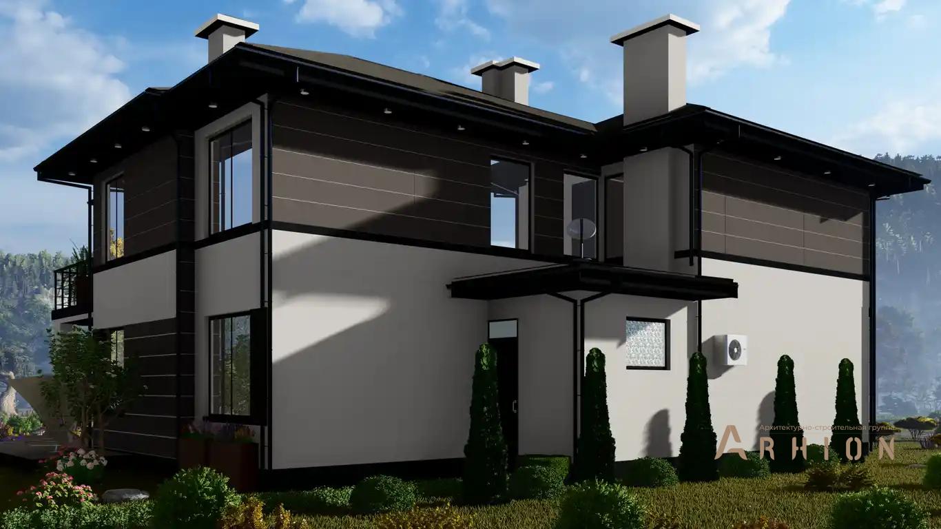 1. Проект двухэтажного дома в современном стиле с плоской кровлей , h-1618, площадью - 318 кв c терассой, балконом, вторым светом